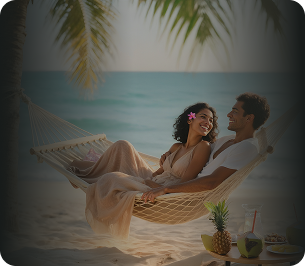 Couple relaxing in a beach hammock